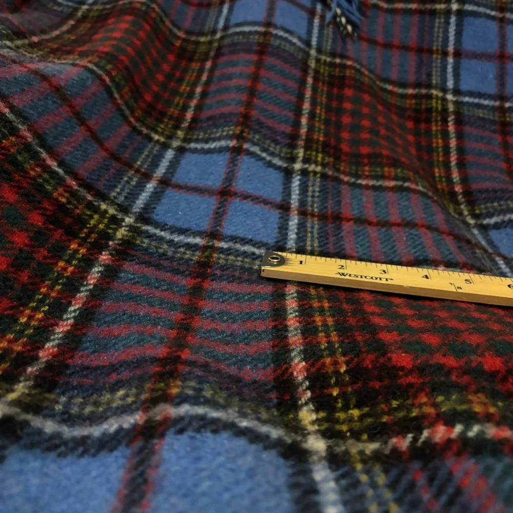 100% Wool Vintage Anderson Tartan Throw Blanket Travel Rug Bronte Tweed Blue Red